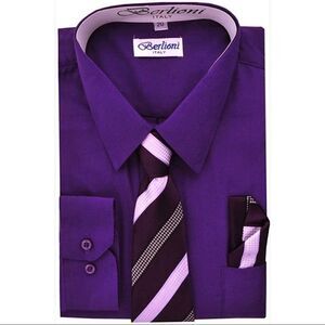 Berlioni Long Sleeve Dress Shirt & Tie Purple 14 EUC